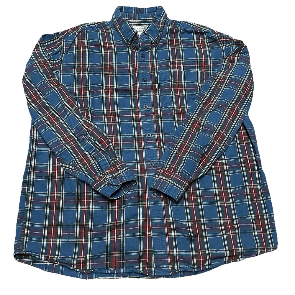 LL BEAN Vintage Men's Check Plaid Flannel Outdoor Worker Button Shirt Size Large